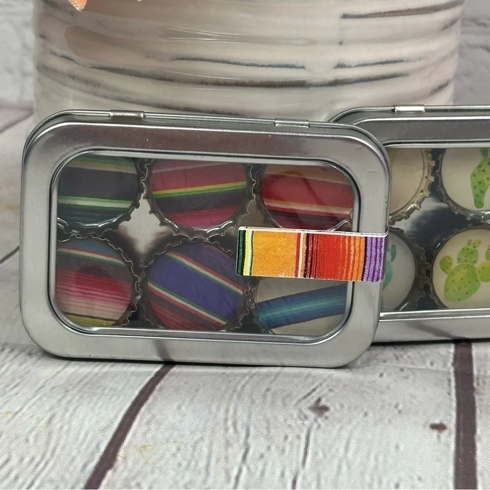 NWT Tin Containers serape and cactus magnet set boho southwest succulent